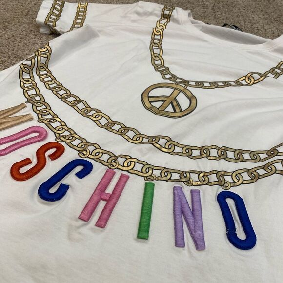 Love Moschino White Shirt Embroidered with Gold Chain Design Sz 4 - Picture 3 of 5